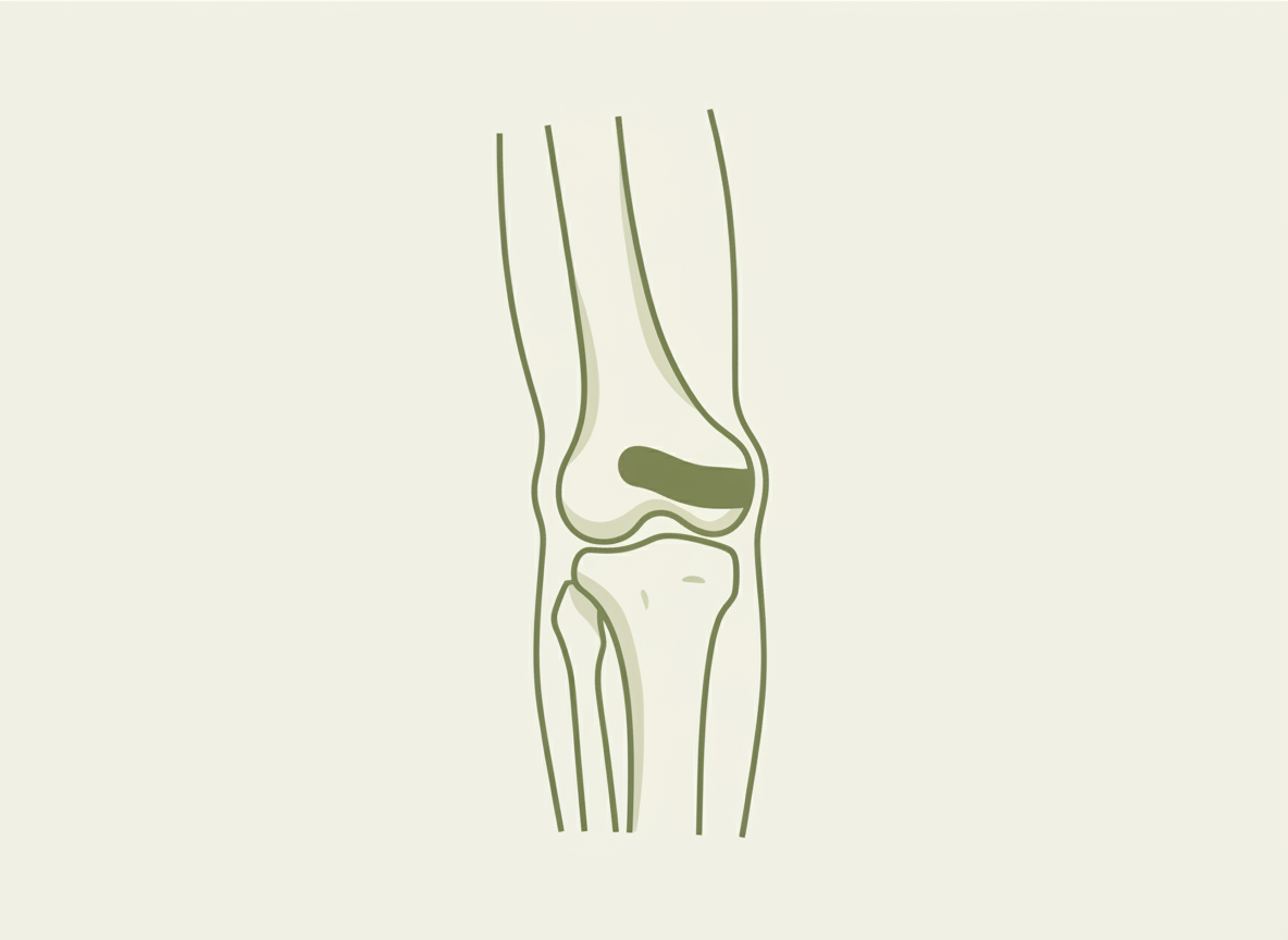 Clean minimalist medical illustration of the human elbow joint highlighting the ulnar collateral ligament (UCL), muted olive and cream tones, editorial sports-medicine infographic style, subtle shading, professional and modern